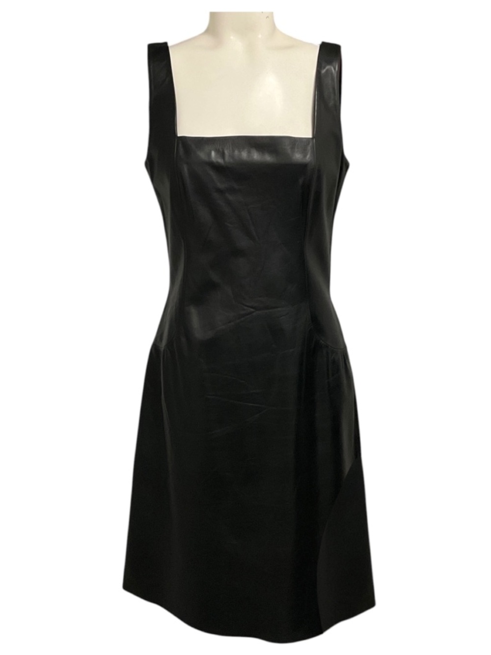 LOEWE VINTAGE BLACK SLEEVELESS LEATHER MIDI DRESS